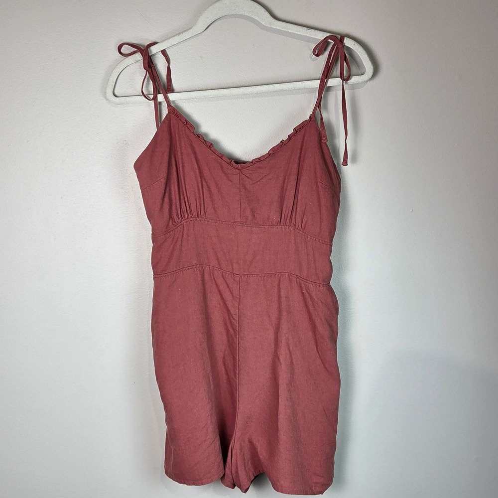 Abercrombie & Fitch Romper Womens M Pink Excellent Smocked Tie Strap Summer Mini